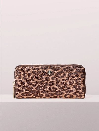 Shop Kate Spade Metallic Leopard Slim Continental Wallet In Rose Gold Multi