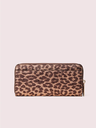 Shop Kate Spade Metallic Leopard Slim Continental Wallet In Rose Gold Multi