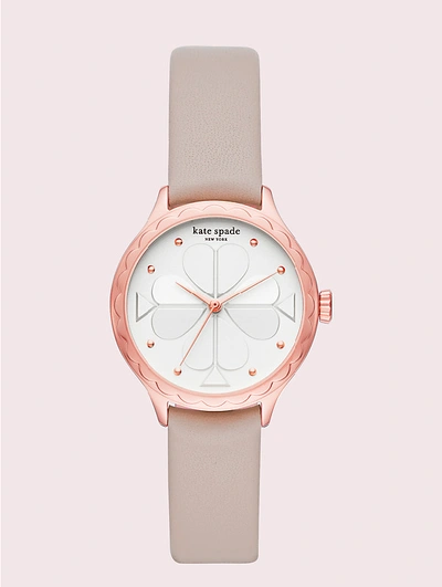Shop Kate Spade Rosebank Scallop Taupe Leather Watch In Grey