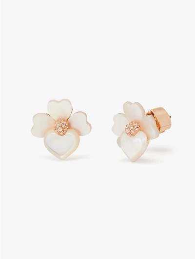 Shop Kate Spade Precious Pansy Studs In Cream Multi/rose Gold