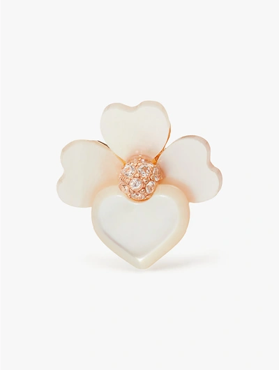 Shop Kate Spade Precious Pansy Studs In Cream Multi/rose Gold