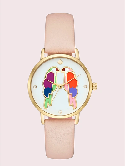 Shop Kate Spade Metro Parrot Blush Leather Watch In Vachetta