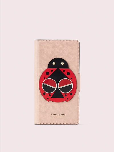 Shop Kate Spade Spademals Lucky Ladybug Iphone X & Xs Folio Case In Flapper Pink