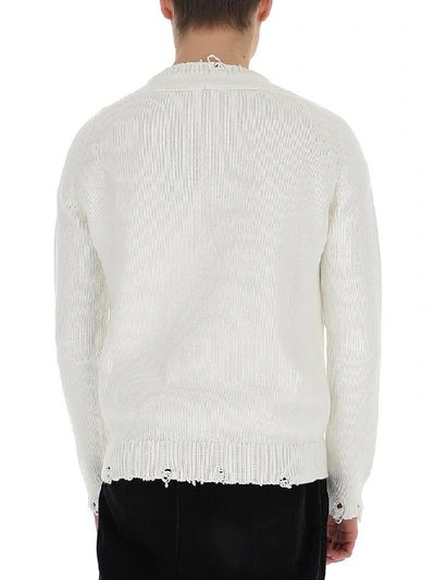 Shop Saint Laurent Frayed Sweater In White