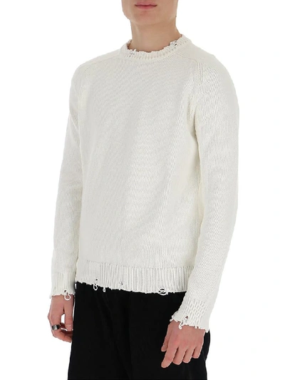 Shop Saint Laurent Frayed Sweater In White