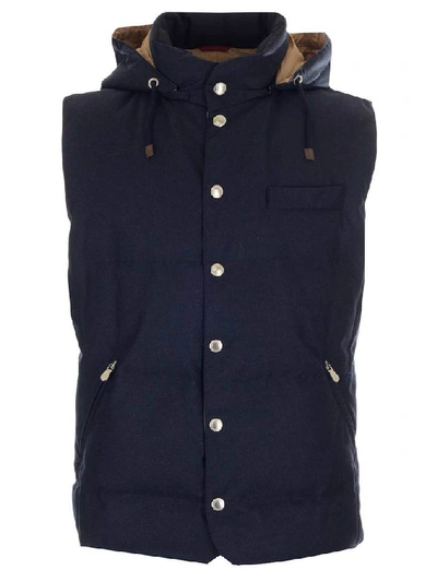 Shop Brunello Cucinelli Hooded Down Padded Gilet In Blue
