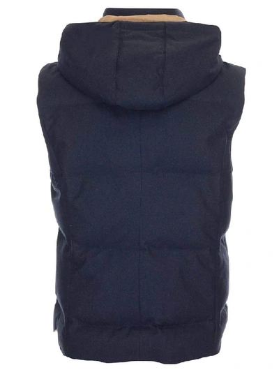 Shop Brunello Cucinelli Hooded Down Padded Gilet In Blue