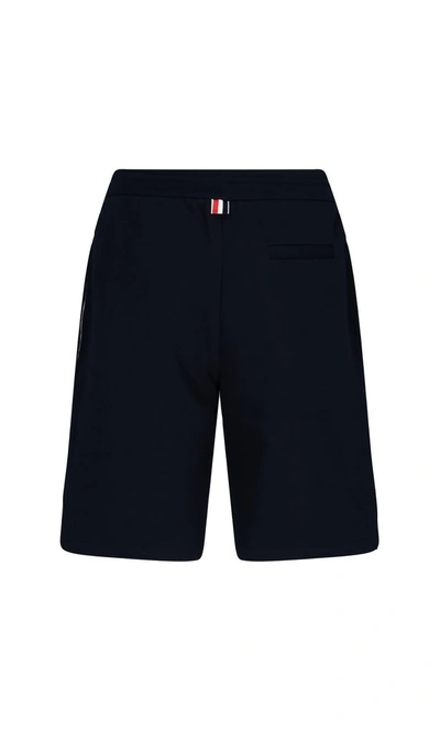 Shop Thom Browne Signature Stripe Jersey Shorts In Blue