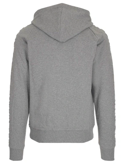 Shop Balmain Zipped Hoodie In Grey