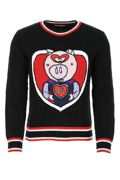 Shop Dolce & Gabbana Pig Motif Sweater In Multi