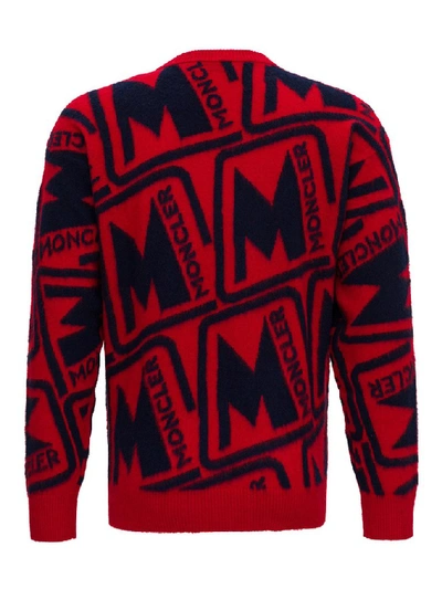 Shop Moncler Logo Motif Knitted Sweater In Red