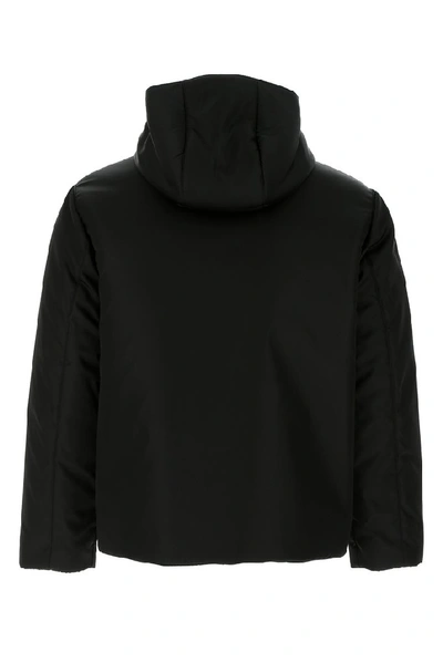 Shop Prada Logo Padded Hooded Jacket In Black