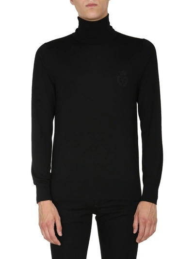 Shop Dolce & Gabbana Dg Embroidery Turtleneck Pullover In Black