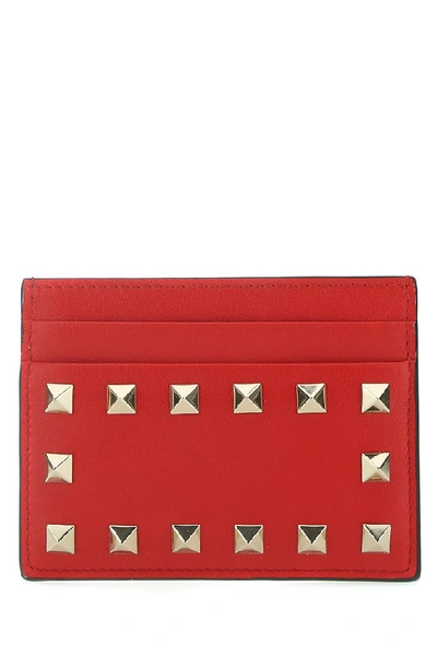 Shop Valentino Garavani Rockstud Card Holder In Red