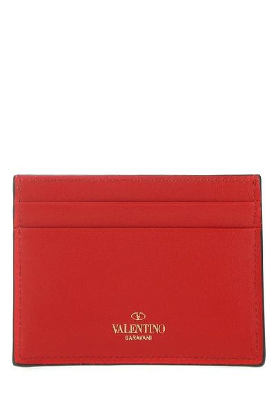 Shop Valentino Garavani Rockstud Card Holder In Red
