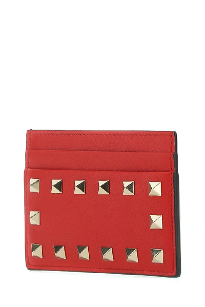 Shop Valentino Garavani Rockstud Card Holder In Red