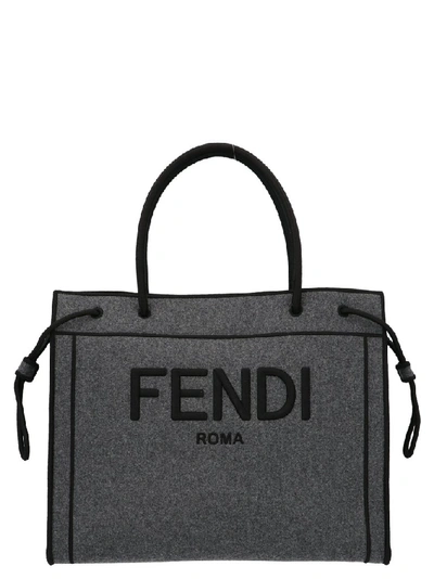 Shop Fendi Logo Embroidered Tote Bag In Grey