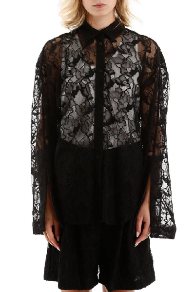 Shop Msgm Lace Sheer Shirt In Black