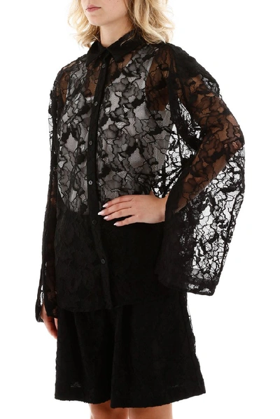 Shop Msgm Lace Sheer Shirt In Black