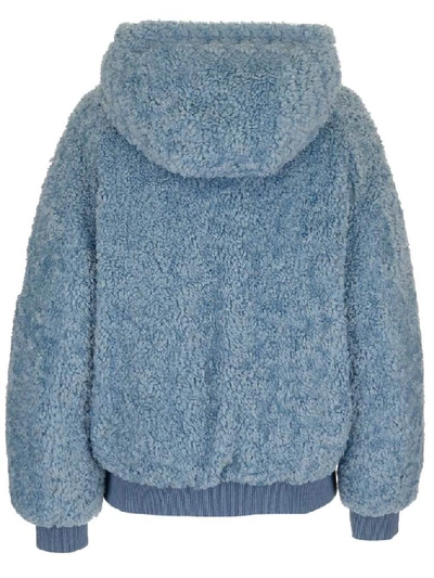 Shop Moncler Teddy Hooded Jacket In Blue