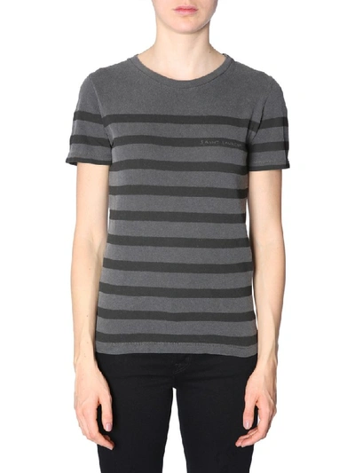 Shop Saint Laurent Striped T In Grey