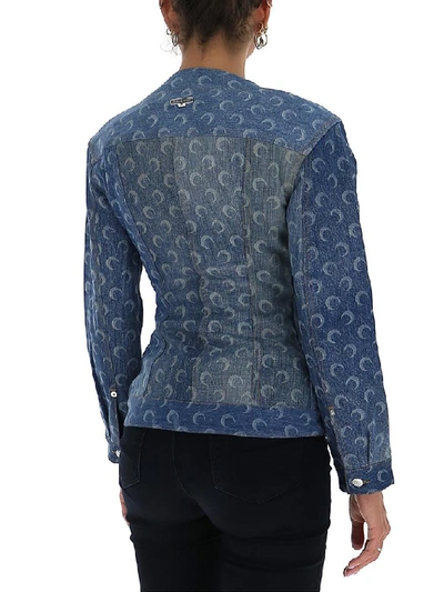 Shop Marine Serre Moon Print Denim Jacket In Blue