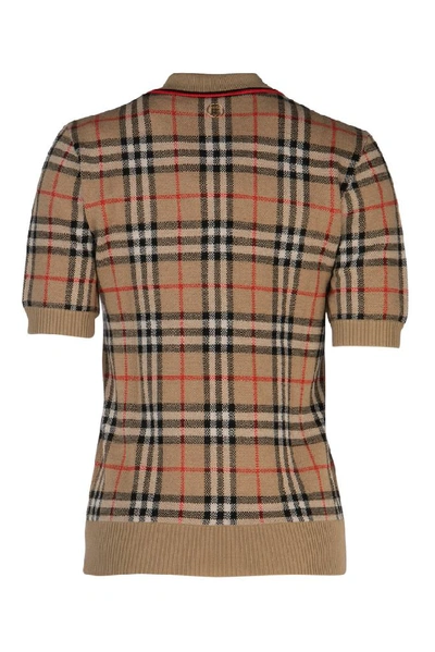 Shop Burberry Vintage Check Knit Polo Shirt In Beige