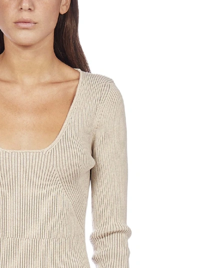 Shop Jacquemus Adour Ribbed Bodysuit In Beige