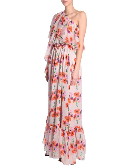 Shop Msgm Floral One Shoulder Maxi Dress In Multi