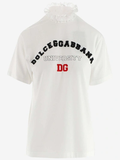 Shop Dolce & Gabbana Frill Trim Varsity T In White