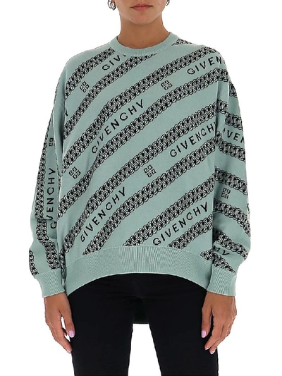 Shop Givenchy Chain Logo Intarsia Sweater In Green