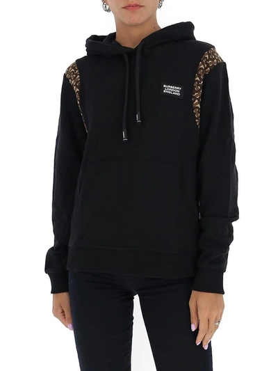 Shop Burberry Monogram Print Panel Oversized Hoodie In Black