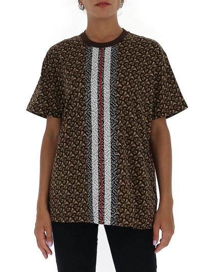 Burberry Monogram Stripe Print Cotton Oversized T-shirt In Bridle Brown Ip  Ptn