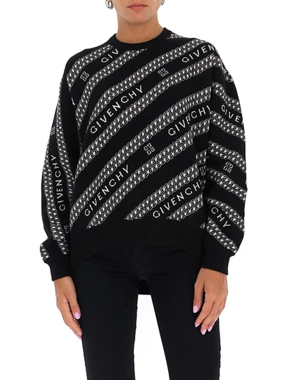 Shop Givenchy Chain Logo Intarsia Sweater In Black