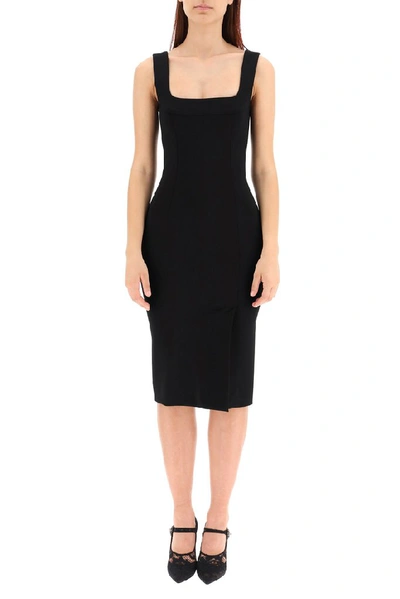 Shop Dolce & Gabbana Square Neckline Midi Dress In Black