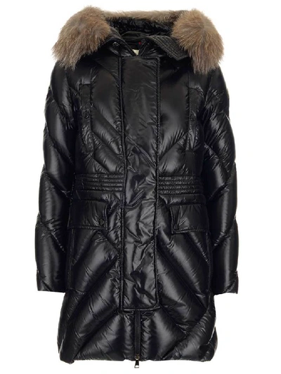 Shop Moncler Fur Trim Padded Coat In Black