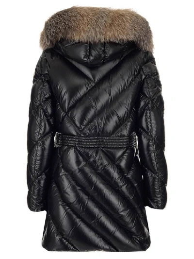 Shop Moncler Fur Trim Padded Coat In Black