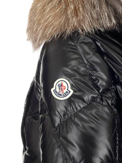 Shop Moncler Fur Trim Padded Coat In Black