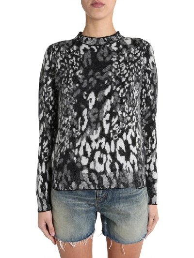 Shop Saint Laurent Leopard Intarsia Sweater In Multi