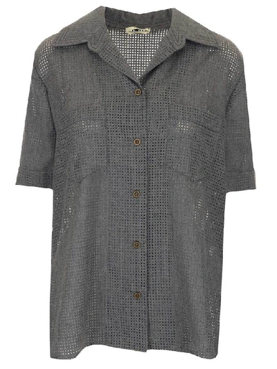 Shop Fendi Perforated Bowling Shirt In Grey
