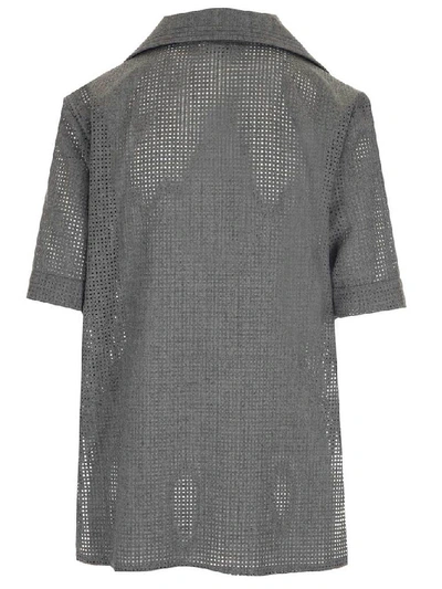 Shop Fendi Perforated Bowling Shirt In Grey