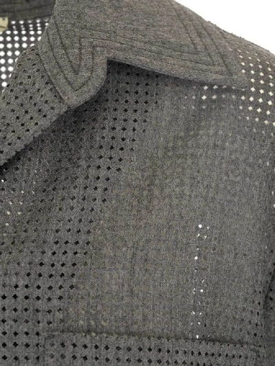 Shop Fendi Perforated Bowling Shirt In Grey