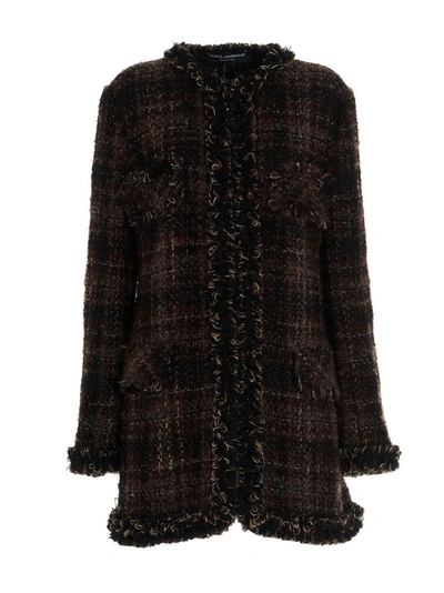 Shop Dolce & Gabbana Tweed Checked Coat In Multi