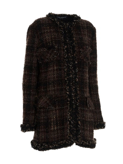 Shop Dolce & Gabbana Tweed Checked Coat In Multi