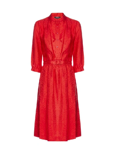 Shop A.p.c. Leopard Printed Shirt Dress In Red