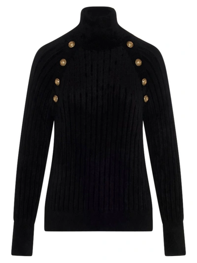 Shop Balmain Buttoned High Neck Sweater In Black