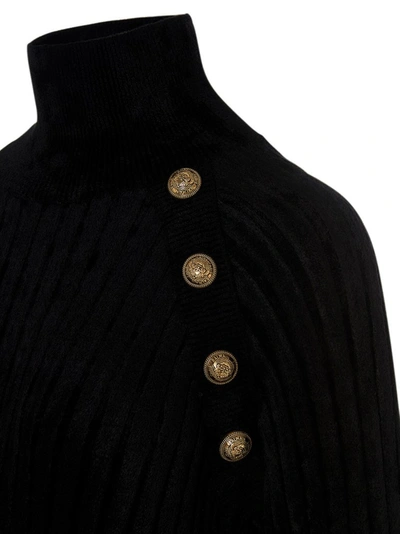 Shop Balmain Buttoned High Neck Sweater In Black