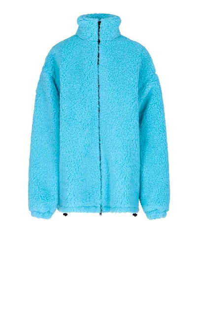 Shop Balenciaga Faux Shearling Zip In Blue