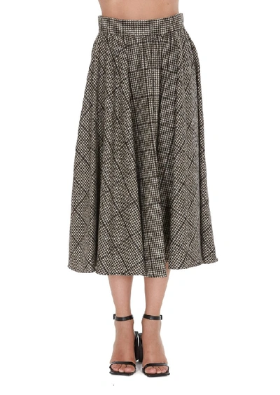 Shop Dolce & Gabbana Checked Flared Skirt In Grey