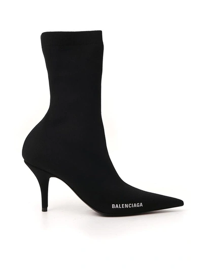 Shop Balenciaga Logo Sock Boots In Black